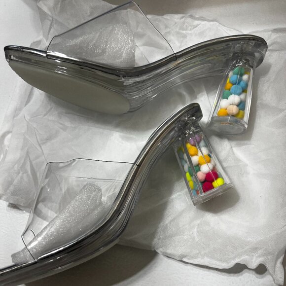 NWOT - Transparent BALL Décor Sandals in Silver (Size 7) *Heel Height 3.15" - Picture 8 of 9